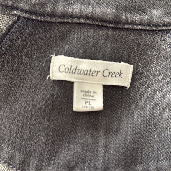 Coldwater Creek Knit Denim Jean Jacket Grey Soft Stretch Snap Petite Large PL - Picture 8 of 9